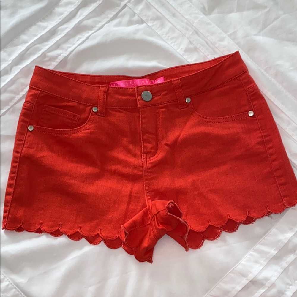 Coral Scalloped Jean Shorts